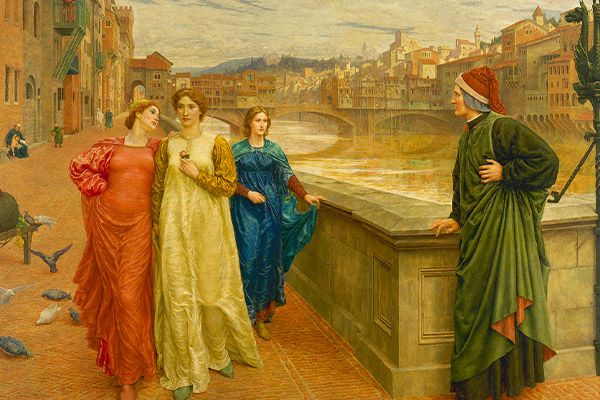 Dante y Beatriz (1884) pintura de Henry Holiday