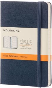 Libreta clásica de bolsillo azul zafiro hoja rayada pasta dura