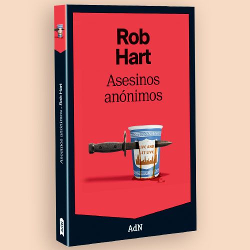 Una imagen tridimensional de la portada del libro "Asesinos anónimos" de Rob Hart.
