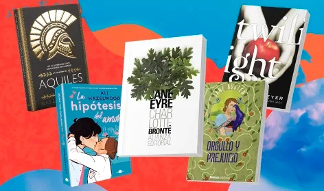 Collage con libros románticos clásicos
