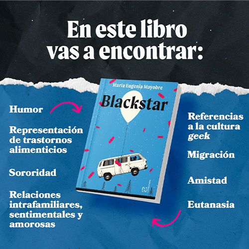Infografía que menciona los temas de la novela blackstar