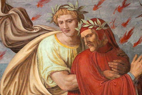 VIrgilio con Dante, pintura de Joseph Anton Koch. 1828.
