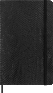 Libreta Grande Piel Vegana Boa Negra Hoja Rayada Pasta Suave